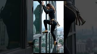 Woman Climbs Building Without Safety Equiment #shorts