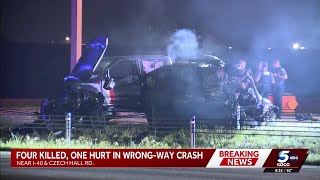 Four dead, one injured after fiery wrong-way crash on I-40 in Canadian County