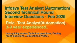 Infosys Second Technical round Test Analyst(Automation) Interview questions and Answers - 2025
