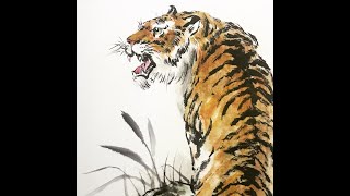 Quick demo of tiger painting on small size paper, Chinese painting tiger 国画如何画虎