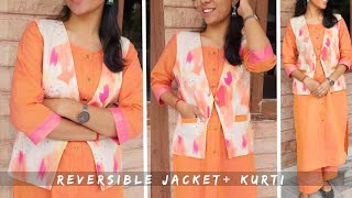 How to cut Reversible Jacket and Front slit Kurti || Kurti designs || sewing tutorial