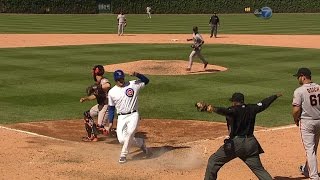 SF@CHC: Bryant and Rizzo score on wild pitch