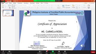 VIRTUAL LEADERSHIP SEMINAR | Giving of Certificate of Appreciation to Ms. Carmela Rodil