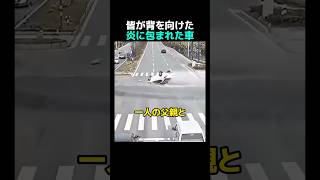 皆が背を向けた炎に包まれた車