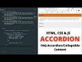 How To Build Accordion With HTML, CSS & JavaScript |  FAQ Accordion/Collapsible Content