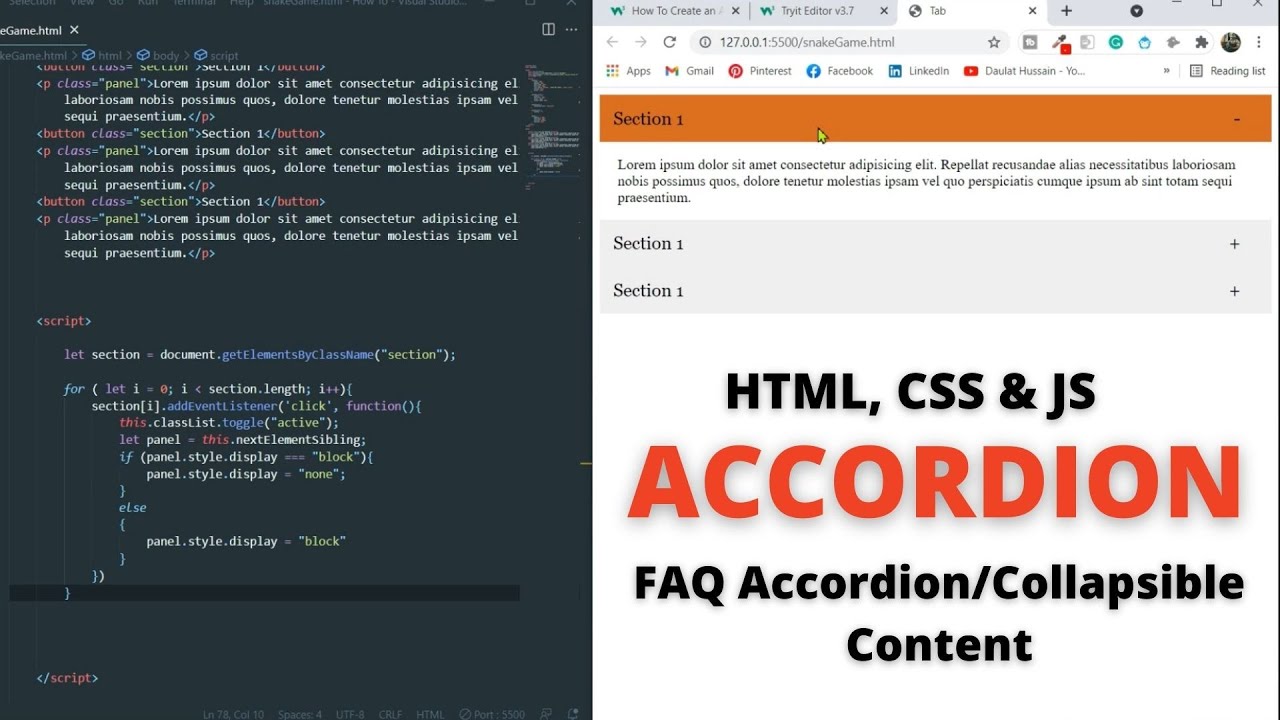 How To Build Accordion With HTML, CSS & JavaScript | FAQ Accordion ...