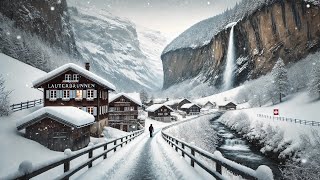 Best villages, Evening Stroll in Snowy Lauterbrunnen ❄️🏔️4K HDR