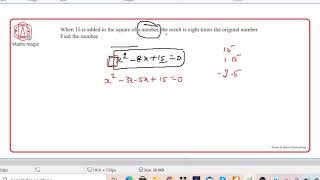 when 15 is added to the square of a number| Quadratic | MYP| IGCSE| MAA| MAI| A-level by Maths Magic