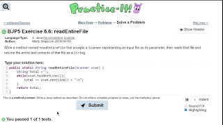 Java Practice It || 6.6 readEntireFile || file processing, scanner, while loop, += with strings