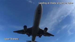 迫る飛行機 大阪伊丹空港 着陸シーン 千里川土手 Landing at Osaka airport in Japan