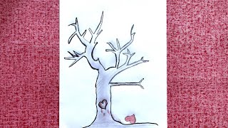 How to draw tree love heart! pencil sketching tree! love heart