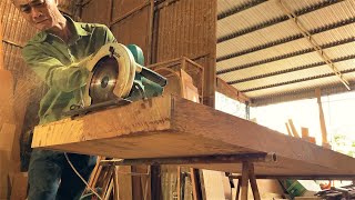 Ingenious Woodworking Workers Techniques // Extremely Giant Table and 8 Chair From Monolithic Wood