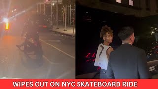 JADEN SMITH WIPES OUT ON NYC SKATEBOARD RIDE... Bodyguard On the Spot!!!