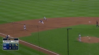 SD@MIL: Lucroy out after batted ball hits him