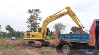 รถแม็คโคร komatsu pc160 ตักดินใส่รถหกล้อดั้ม | Excavator