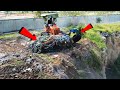 Wow!! Amazing Komatsu D20P Dozer Move And Clearing Trash Into the Deep Pond