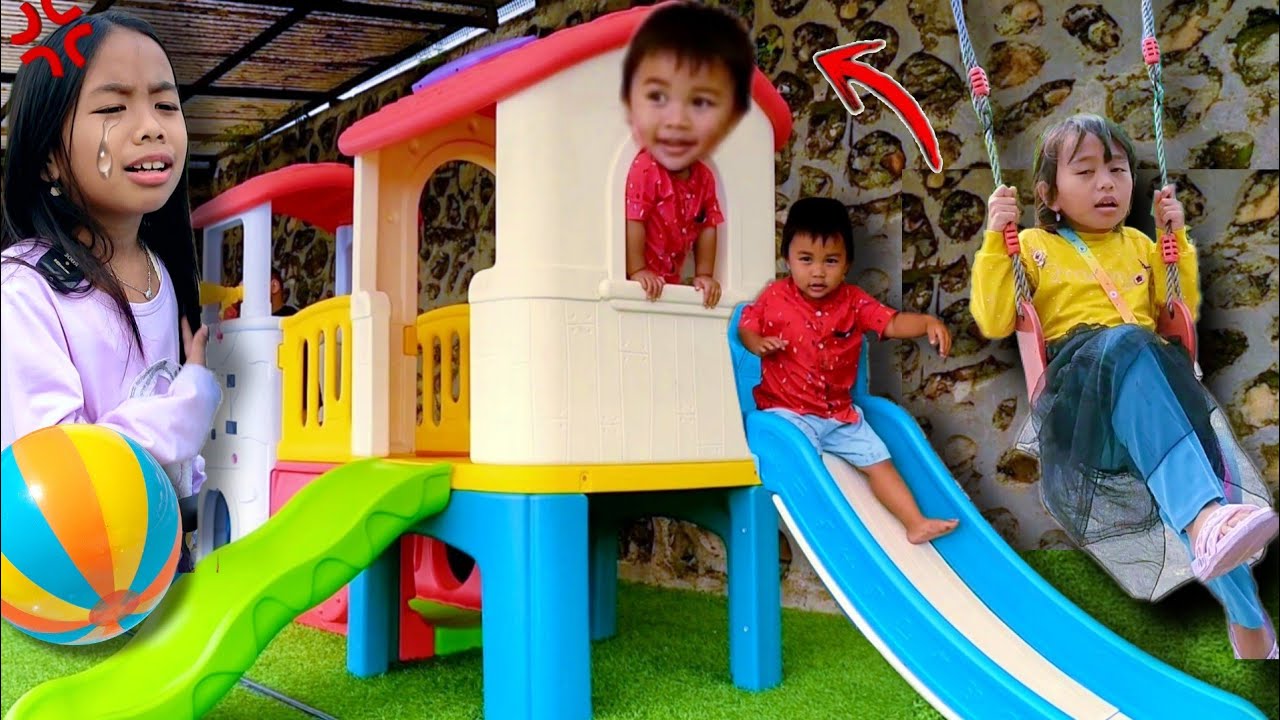 Vlog Keluarga Riska Seharian Jagain Dede Bayi Main Perosotan, Trampolin ...