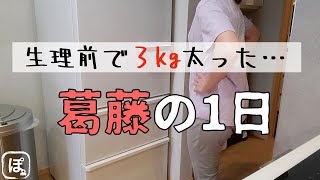 【1日の食事volg】食べたいけど、食べない…生理前で３キロ太った主婦が葛藤！ぽんこつマインドから何も学べない動画。【爆食の後悔】