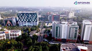 Experience the stunning top-down visuals of Infopark Kochi, Kerala’s leading IT hub!