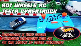 #diecastracing TESLA cybertruck RC hot-wheels | unbox & test drive through diorama and to track!