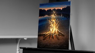 Painting a Camp Fire on the Lake with Acrylics - Paint with Ryan