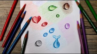 How to draw various colorful water drops with colored pencil for beginners
