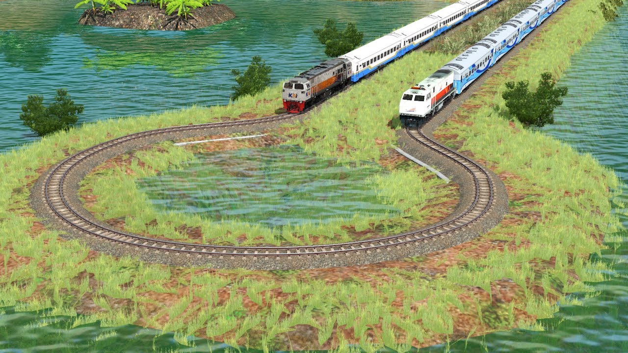 Kereta Api Berjalan Di Rel Tikungan Melingkar The Train Runs On A