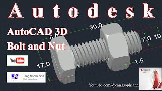 AutoCAD 3D, Autodesk, 3D Modeling, How to drawing Nut and bolt, sketches