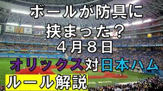 【解説】珍プレー　投球が捕手のプロテクターの間に　４月８日　オリックス対日本ハム