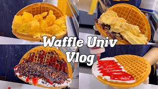 4k·sub)🐡You want to eat 'Samanko' crispy? Come to Waffle College~🤗/Café Vlog