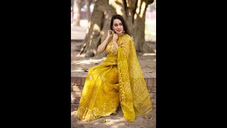 Golden Colour Combination Jamdani Saree