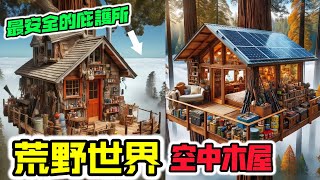 荒野世界空中小屋，男人在荒野林間建造了一座最安全的空中庇護所，防止各種野獸襲擊！#荒野建造 #荒野世界 #荒野求生