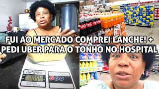 Hoje fui cedo no mercado, comprei carne, lanche e pedi o Uber pra pegar o Tonho no hospital! 🏥😀