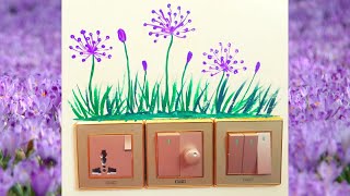 Switch Board Painting 🌷Flower and Grass with cotton buds||🙂anyone can paint|| easy switch board art