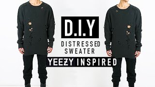 HOW TO: YEEZY INSPIRED DISTRESSED SWEATER ✂️ D.I.Y | JAIRWOO