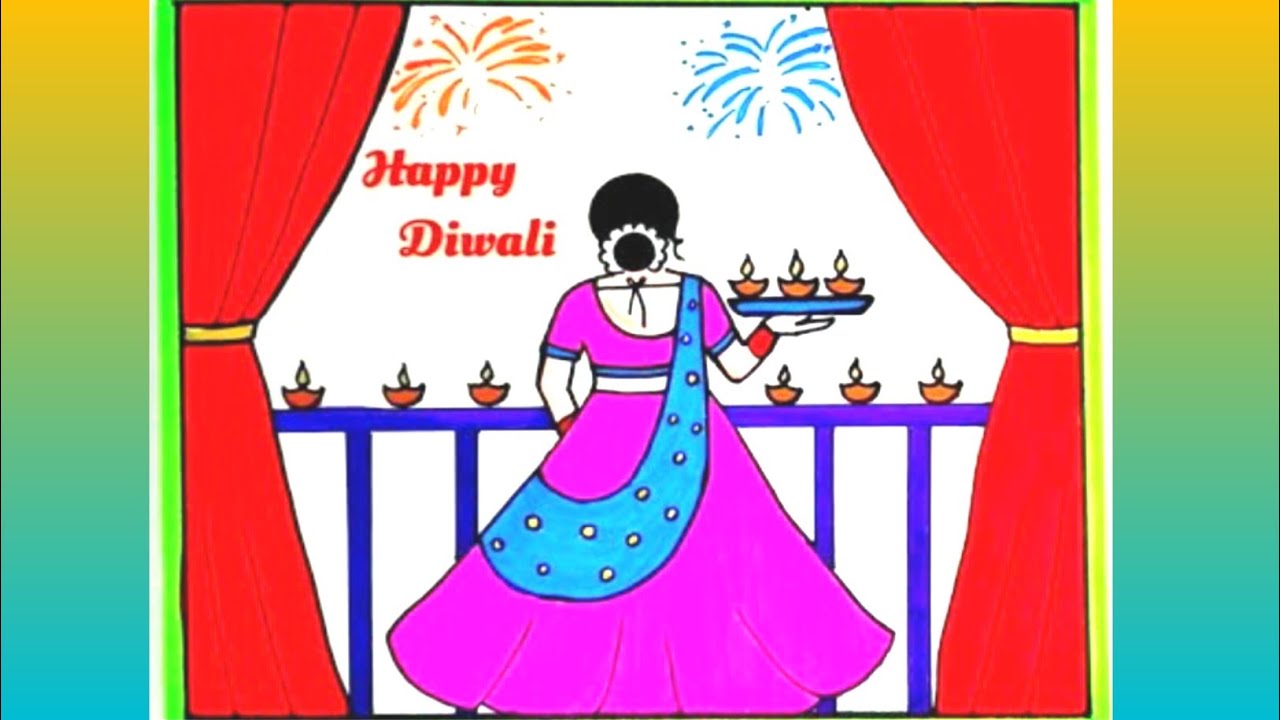 Beautiful Diwali Drawing Easy/ Diwali Festival Scenery Drawing Easy For ...