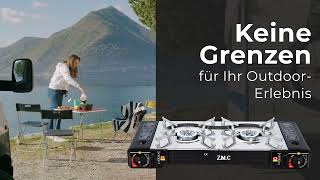 Campingkocher 2 flammig Outdoor Camping Gas Kocher Grillplatte und Gaskartuschen