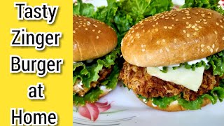 KFC Style Zinger Burger at Home | Commercial Zinger Burger | Crispy Burger | Sajida Food Secrets |