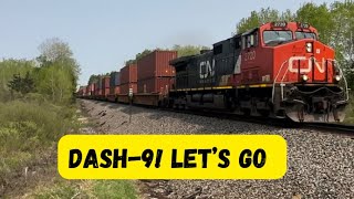 CN 2720 leads Southbound intermodal with Dash-9 leading! Mile Post 437 at Bennett, WI