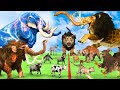 5 Giant Mammoth Elephant Cow Vs 5 Giant Lion Tiger Wolf Elephant Attack Zebra Saved by Wolly Mammoth