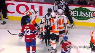 Ryan White elbowing major on Kent Huskins . 15 April, 2013