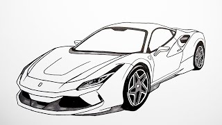 How to draw a car - Ferrari F8 Tributo - Step by step