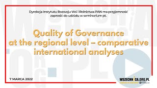 Quality of Governance at the regional level – comparative international analyses