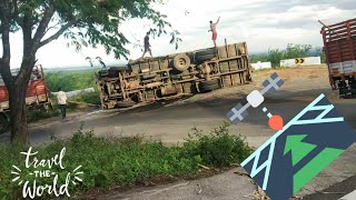 Lorry topple due to heavy load in dhimbam ghat section | Thalavadi to coimbatore