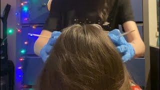 ASMR scalp check with gloves, dandruff removal