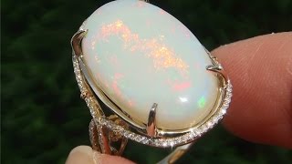 Estate Natural Australian Opal Diamond 14k Yellow Gold Cocktail Ring - A141683