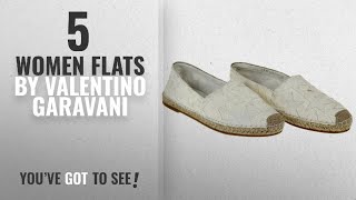 Top 5 Valentino Garavani Women Flats [2018]: Valentino Star Canvas Espadrille Flat White Shoes Size