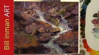 How to Paint a Waterfall - Oil Paint - Fast Motion Art Video Song of the Lonely Mountain Bill Inman