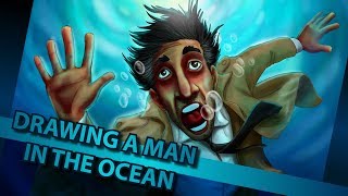 DIGITAL ART | Drawing a man in the ocean with Wacom Intuos Pro in Photoshop [Speed Drawing]