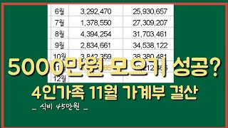 #91 [가계부 결산] 👨‍👩‍👧‍👦 외벌이가 돈이 모아져?모아진다!!! 👍11월 가계 부결산, 5000만원 모으기